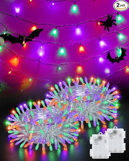 Halloween String Lights Battery Operated, Orange Purple and Green Lights with Timer Waterproof 16.4ft 50 LED Halloween Decorations for Outdoor Indoor Patio Party Garden Yard Decor