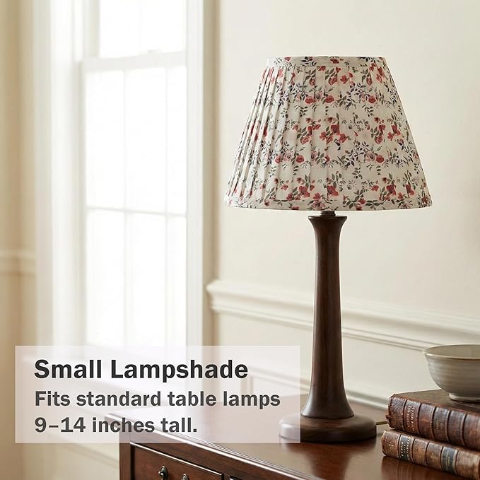 Muted Burgundy Floral Lamp Shades(2 Packs), 5" Top x 9" Bottom x 6.2" H, Small Pleated Empire Lampshade for for Bedside & Table Lamps, Spider Fitter, No Assembly, Ideal for Cottage & Farmhouse Decor