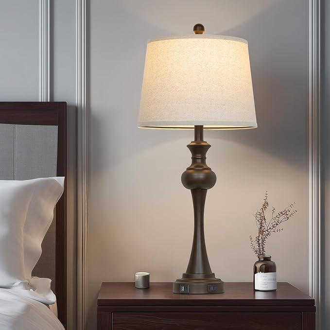 29" Brown Table Lamps Set of 2, Tall Bedside Lamps with USB C+A Ports, 3-Way Dimmable Touch Table Lamp, Nightstand Lamps for Bedroom,Modern Brown Lamps with Beige Lampshade, Bulbs Included