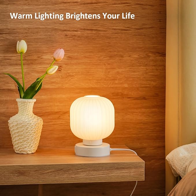 Touch Bedside Glass Table Lamp Set of 2 with 3 Way Dimmable Light, Small Table Lamps with USB C+A Charging Ports - Bedroom Nightstand & Living Room Essential, Bulb Included