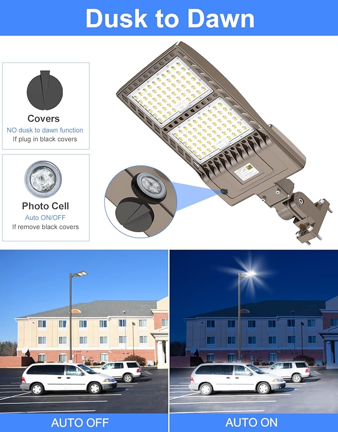 KUKUPPO 320W LED Parking Lot Light 48000LM Dusk to Dawn, DLC UL Listed Industrial Grade LED Shoebox Parking Pole Light 5000K IP65 Outdoor Commercial Area Lighting Arm Mount 100-277VAC