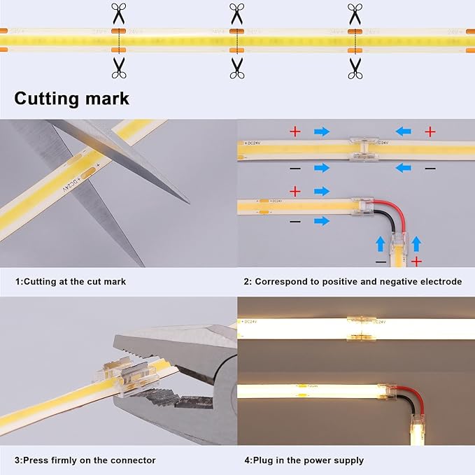 24V COB LED Strip Light Outdoor Waterproof 65.6ft (2 Rolls of 32.8ft), 6000K Cool White 11W/M 312LEDs/M CRI 93 LED Tape Light with Power Supply for Bedroom Courtyard Living Room Ceiling