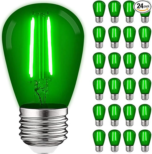 LUXRITE 24-Pack S14 Edison LED Green Light Bulb, 0.5W, Colored LED Bulbs for Outdoor String Lights, UL Listed, E26 Base, Indoor Outdoor, Decoration, Party, Holiday, String Light Replacement Bulbs
