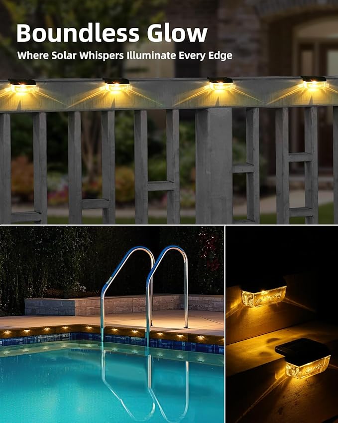 Solar Step Lights Outdoor, 12 Pack Solar Fence Lights, LED Waterproof Deck Lights for Outside, Step, Fence, Deck, Stair, Pool and Yard, Warm White