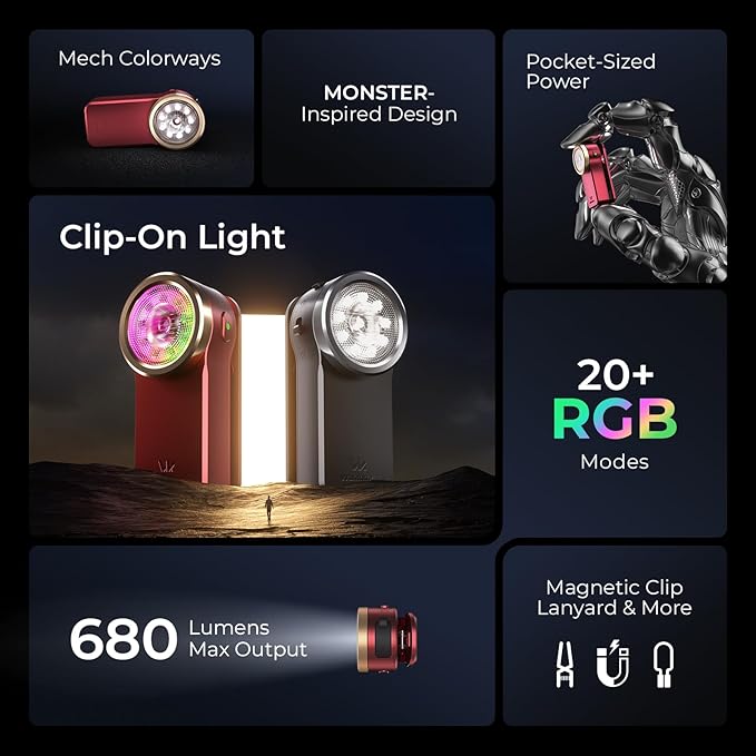 Wurkkos HD03 Rechargeable EDC Flashlight 680 High Lumen Clip Light, Small Flashlight Triple Light Source, 90 High CRI, IPX6 Waterproof, Magnetic Mini Pocket Flashlight for Working Emergency Signal