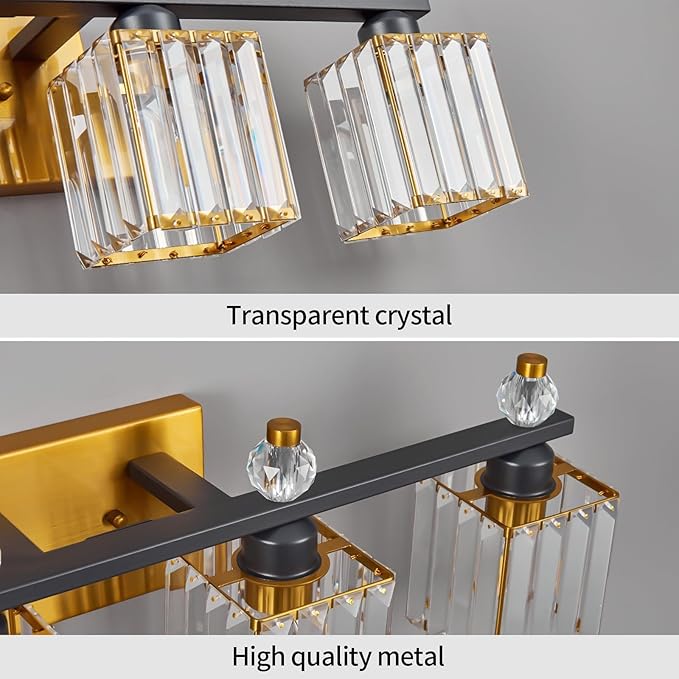Vanity Lights 4-Light Modern Crystal Vanity Light Black Gold Bathroom Light Fixtures Over Mirror Crystal Bathroom Vanity Lighting Fixtures