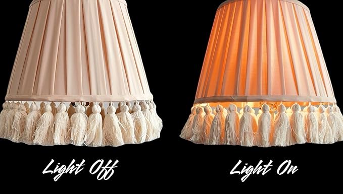 Tristan Home Round Pleated Lamp Shade with Tassels 9x14x12inches (The Height 12inch Includes Tassels) (Creamy Latte Brown)