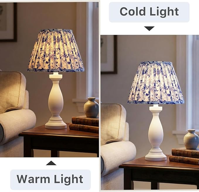 Blue and White Floral Lamp Shades Set of 2, 5x9x6.2 Inch Small Empire Pleated Lampshades, Fabric Cover for Table Lamps(Spider Fitter), No Assembly, Stylish Upgrade for Nightstand, Desk & Accent Lamps
