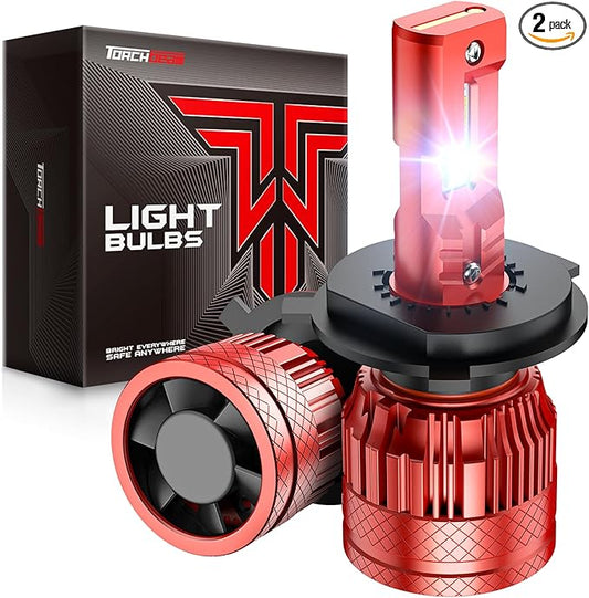 Torchbeam H4 9003 Bulbs, 1000% Super Brighter H4/HB2 Powersports Bulb, 6500K Cool White Fog Lights, IP68, 60000Hrs Lifespan, CanBus Ready, Plug-N-Play, Pack of 2