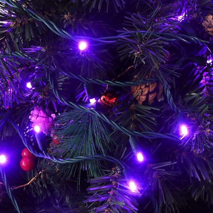 50 LED 5MM Purple Christmas Lights, 17FT Indoor/Outdoor String Light, Mini Lights for Garden, Patio, Christmas Trees - Green Wire, Commercial Grade, UL Listed