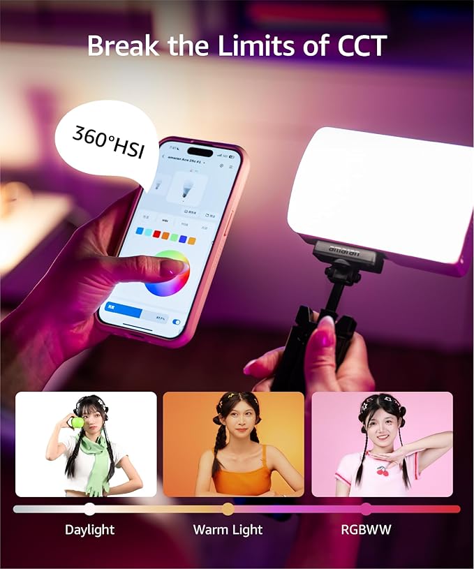 amaran Ace 25c Video Light,25w RGB Portable Light for Photography On-Camera Video Lights CRI/TLCI 95+,CCT 2,300K-10,000K,Rechargeable Dimmable Vlog Light,APP Control,PD Charging (Silver)