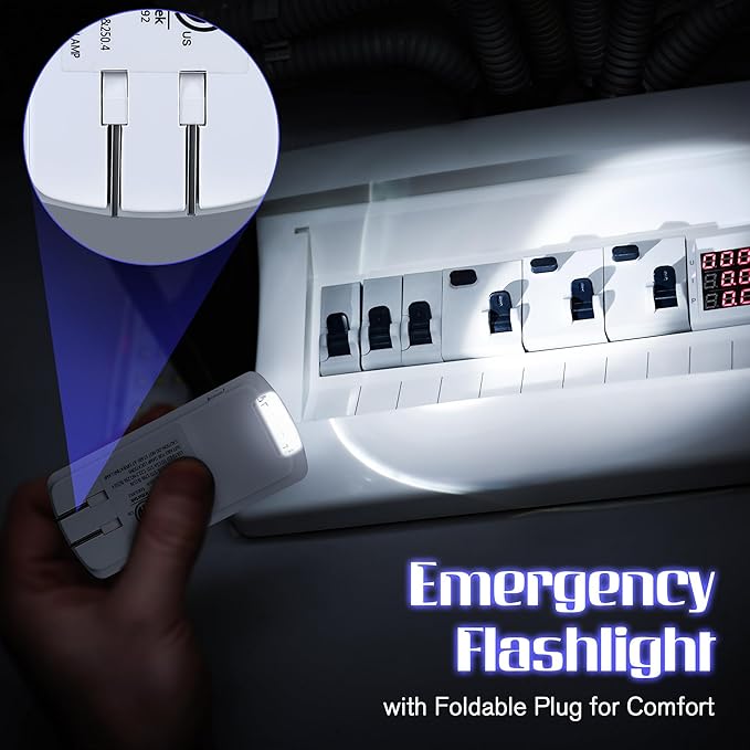 Enhon Emergency Power Failure Night Lights, 5-in-1 Multi Color LED Light, Rechargeable Flashlight with Foldable Plug, Automatic On Off Motion Sensor for Bedrooms, Hallways, Black Outs(9 Pack)