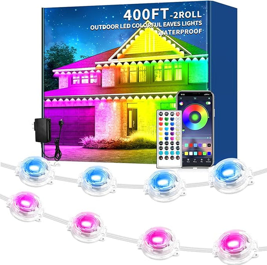 400FT Permanent Outdoor Light, IP67 Waterproof LED Eaves Light, App/Remote Control Christmas Lights, Suitable for House，Patio Decor Garden Party Festival Decoration (2 Rolls, 200 FT)
