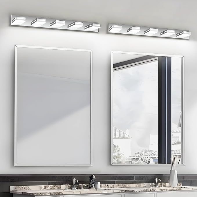 40-Inch 5-Light LED Modern Chrome Bathroom Vanity Light Fixtures Over Mirror, Bathroom Lighting Fixtures with Cool White 6000K, Rotatable Vanity Wall Lights for Bath Restroom Powder Room