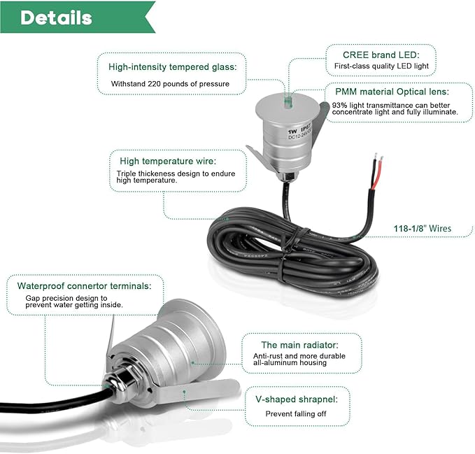 1W Low Voltage LED Step Lights, 3000K Recessed Mini LED In-ground Light, IP67 Waterproof Landscape Lighting for Decks, Stairs, Yards, Walls, Gardens, Patio, DC12V/24V, AC12V