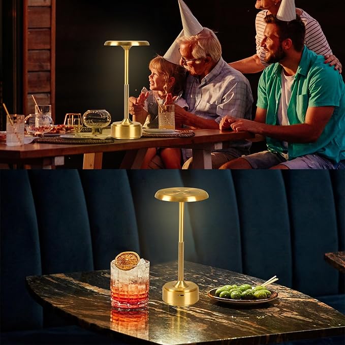 5200mAh Rechargeable Cordless LED Table Lamps Touch Sensor Light, 3-Levels Portable Dimming Wireless Battery Operated Lamp,Night Light/Restaurant Table/Outdoor/Coffee/Bar (Gold Set of 2)