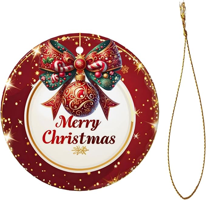 Merry Christmas Red Balls Snowflakes Christmas Ornaments, Christmas Decorations Xmas Tree Hanging Ornaments, Round Ceramic Festive Keepsake Gift for Xmas Decorations Holiday Home Decor