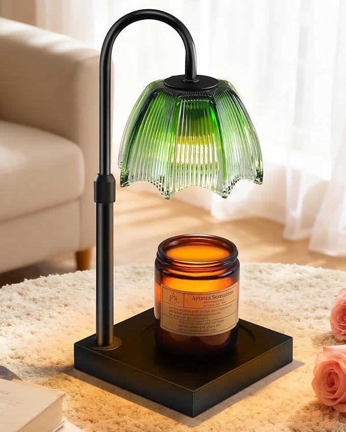 Candle Warmer Lamp with Timer Dimmable Adjustable Height, Cozy Home Decor House Warming Christmas Birthday Gifts for Women, Flower Candle Lamp Wax Melt Warmer for Scented Jar Candles, Gradient Green