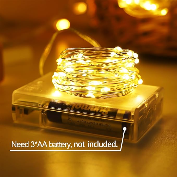 YAOZHOU Christmas Decorations Warm White Fairy String Lights, Battery Operated with Timer, 2 Pack Total 33FT 100 Led Mini Battery Powered Mason Jar Waterproof Firefly Lights DIY Party