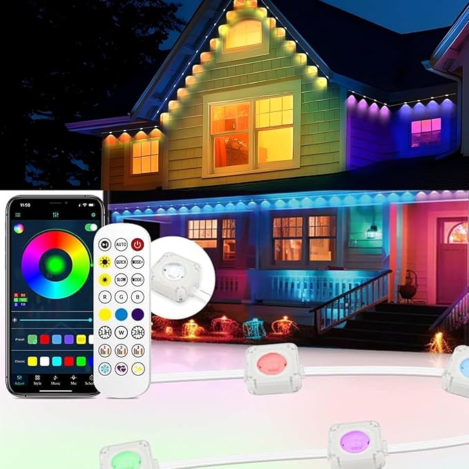 Permanent Outdoor Lights Pro, 150ft RGB-IC LED Eaves Lights, IP67 Waterproof with Smart App&Remote Control,for Christmas,Party, Daily, Halloween and All Holiday Decor