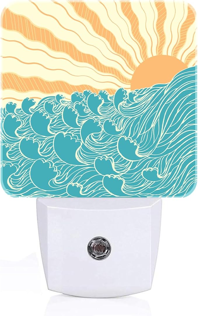 Boho Sea Waves Night Light,Plug-in Nightlights Auto Sensor Night Lamp Dusk-to-Dawn Lamp Home Decor for Nursery Children Girls Boys