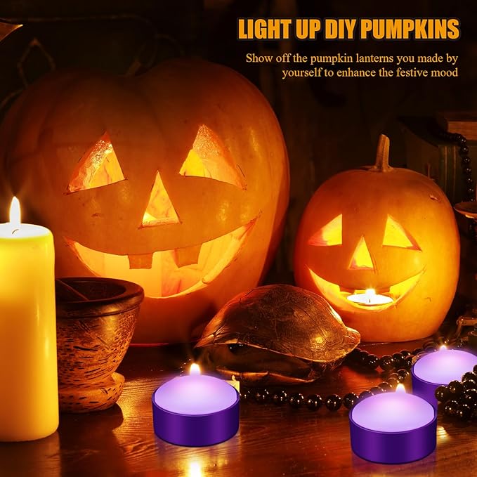 Riakrum 6 Pieces Remote Timer LED Lights with Remote LED Pumpkin Lights Battery Operated Lantern Bright Flameless Candle(Purple,Purple Light)