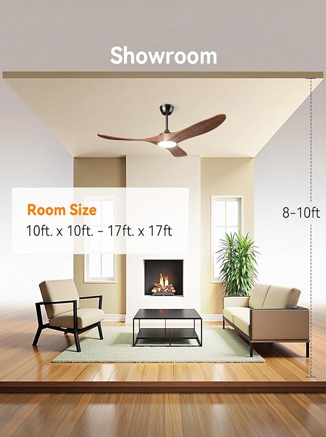 Ceiling Fans with Lights and Remote, 3 Solid Wood Blades, Outdoor Wooden Ceiling Fan with 2 Downrods for Patios, 52 Inch Modern Ceiling Fan with Noiseless Reversible DC Motor