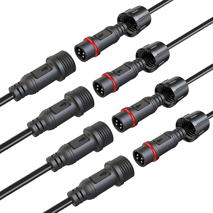 Waterproof Connectors 4 Wire,18AWG Male Female Plug LED Connector with 4Pin Waterproof Connectors,IP68 20CM Extension Cable for Car, Truck, Boat,LED Strip Lights,(4Pairs)
