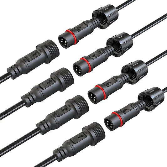Waterproof Connectors 4 Wire,18AWG Male Female Plug LED Connector with 4Pin Waterproof Connectors,IP68 20CM Extension Cable for Car, Truck, Boat,LED Strip Lights,(4Pairs)