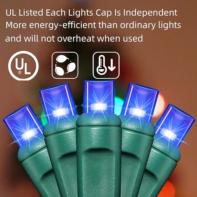 LAMPHOME 1200LED (24pk of 50L) String Lights, LED Christmas Lights, 6" SPACING,Green Wire, Blue