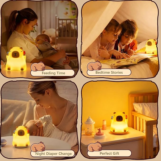 Capybara Night Light for Kids, Capybara Squishy Lamp, 3 Level Dimmable Nursery Nightlight with Timer, Rechargeable Cute Animal Night Light for Baby, Bedroom Decor