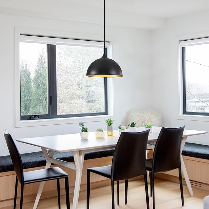 Pendant Lights Kitchen Island, 12" Black and Gold Dome Pendant Light Vintage Industrial Hanging Light Fixtures for Farmhouse Dining Room Restaurant Cafe Entryway