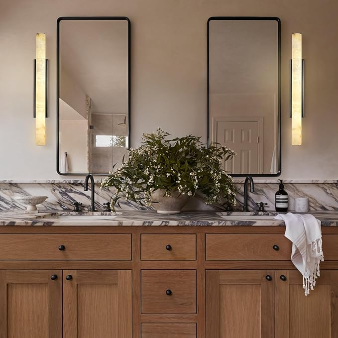 Alabaster Wall Sconces, 36" Large Bronze Wall Sconce, Modern Sconces Wall Lighting, Spanish Natural Marble Wall Sconce Light for Living Room, Bedroom, Hallway, Stairs