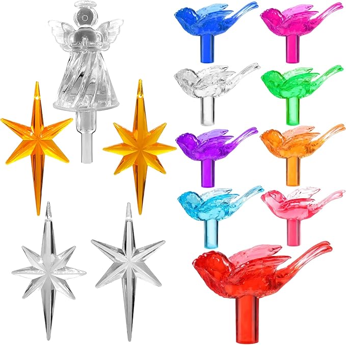 137Pcs Ceramic Christmas Tree 9 Lovely Colors Bird Replacement Bulbs Lights ＆1 Angel/4 Stars Tree Topper Ornament for Ceramic Tree Décor - Medium Plastic Pegs.