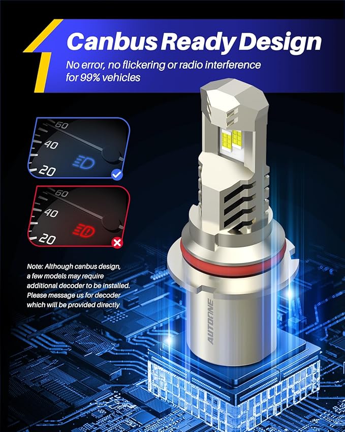 AUTOONE 9007 LED Bulbs, 9XBright HB5 Light with Cooling Fan, Compact Design 99% Compatibility, IP68, Quick Installation, Pack of 2