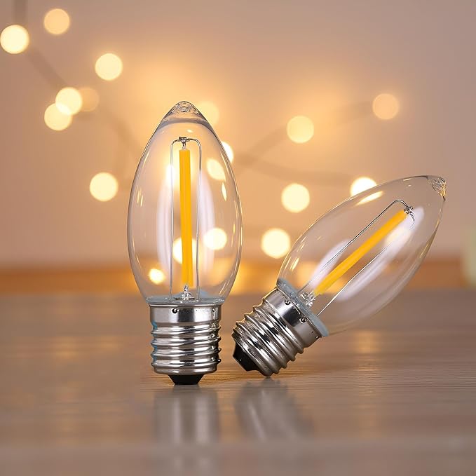 YULETIME Pack of 25 Clear Warm White C9 Replacement Bulbs, Shatterproof LED Light Bulbs for E17 Base Sockets Christmas String Lights
