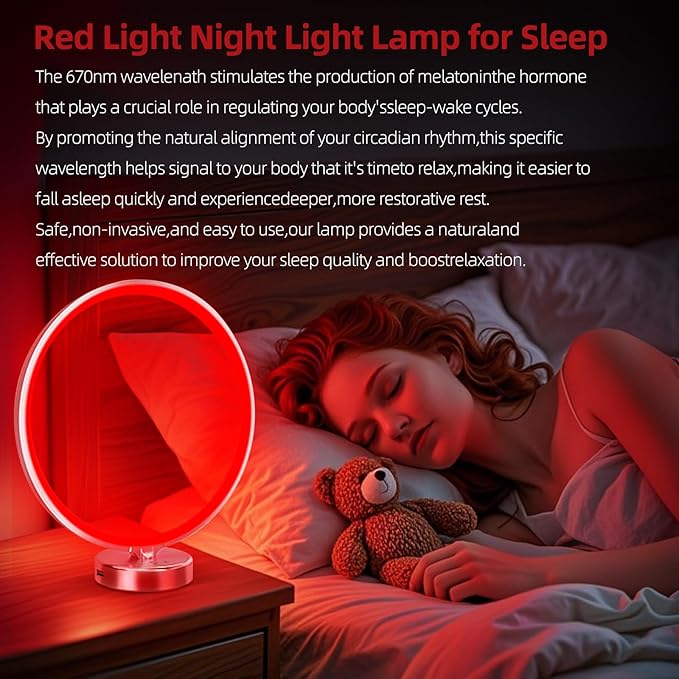 Red Light Therapy Night Light Lamp for Sleep 670nm Red Nightlight Desk Lamp with Multi-Color and Brightness Options Remote Control,Deep Relaxation and Improve Sleeping for Adults Kids (Silver)