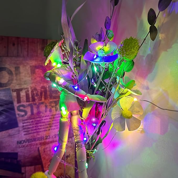 Aogist 16FT Fairy Lights with Spool,Ultra-Bright 50 LEDs Battery Operated Copper Wire String Light for Bedroom Christmas Wedding Centerpiece Parties Decoration,Multicolor(Warm White/Green/Blue/Red)