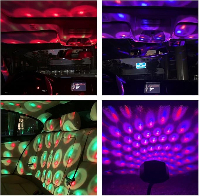 2 PCS USB Star Night Light Projector, Portable Car Roof Sound Activated Atmosphere Lamp, Adjustable Auto Interior Atmosphere Decorative Light for Vehicle, Bedroom, Ceiling, Party