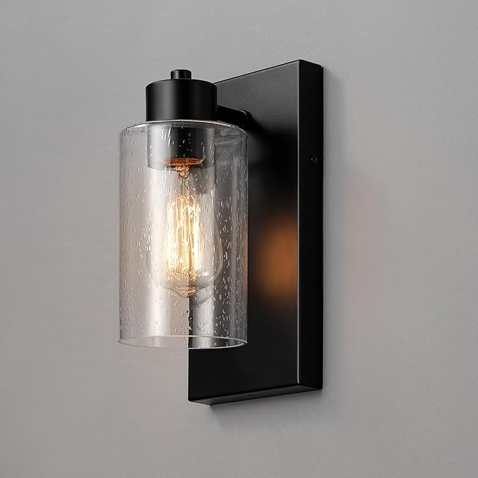 Globe Electric 60000129 1-Light Outdoor Wall Sconce, Dark Bronze, Clear Seeded Glass