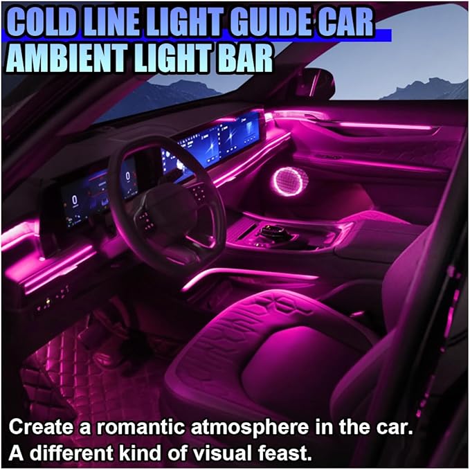 EL Wire Car Interior LED Strip Lights, 5V 16FT Neon Light Strip with Sewing Edge, USB Electroluminescent Car Interior Lights with Fuse Protection, Vehicle Ambient Lighting Decorations (Pink)