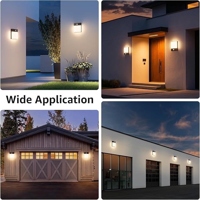 Aoceeley Modern Outdoor Led Wall Light with Motion Sensor,24W 3000K Porch & Patio Light,Exterior Hardwired Wall Light Fixtures,IP65 Waterproof Square Wall Lamp for Garage, Front Door(Black,1-Pack)