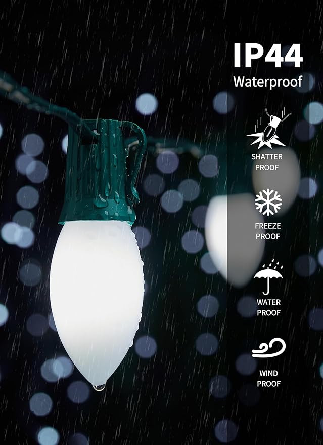 Vintage C9 LED Christmas Lights Outdoor, 100 Feet C9 String Lights with 50 Shatterproof C9 Bulbs, Waterproof Connectable Christmas Tree Lights for Outside Roofline Patio Xmas Decorations, Pure White