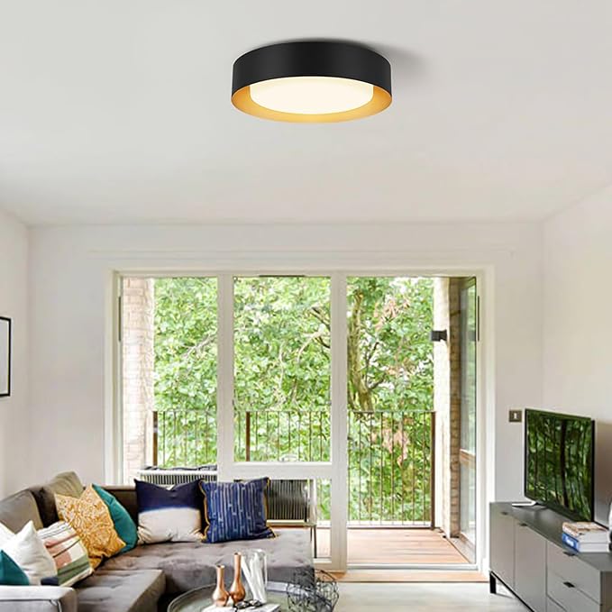 Modern Flush Mount Ceiling Lights,Minimalist 16.5IN Round Close to Ceiling Light Fixtures,Black and Gold Metal Ceiling Lighting Lamp for Living Room,Dining Room,Bedroom,Kitchen