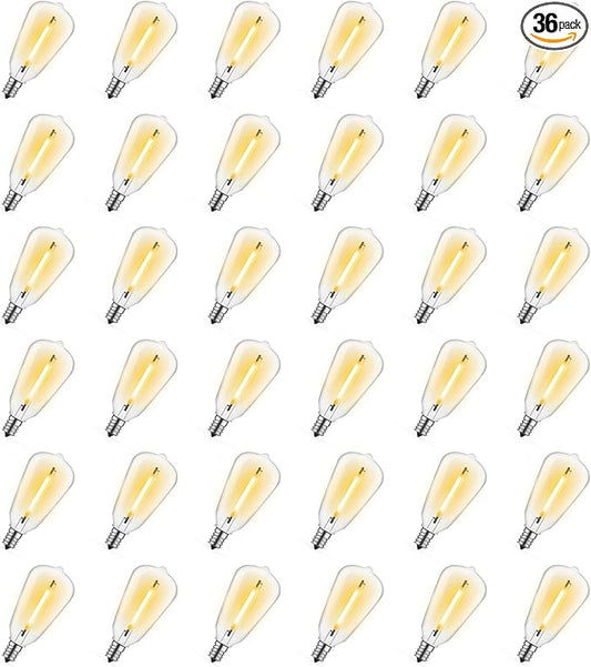 36 Pack LED ST38 Replacement Bulbs, 1 Watt E12 LED Bulb 2700K Warm White, Vintage Dimmable Shatterproof Bulbs for Indoor Outdoor Patio Garden String Lights, Dimmable
