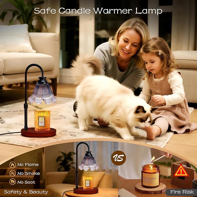Candle Warmer Lamp with Timer: Birthday Gifts for Women, House Warming Gifts New Home Decor – Height Adjustable Candle Lamp for Mom, Anniversary - Walnut Solid Wood Base, with 2 Bulbs