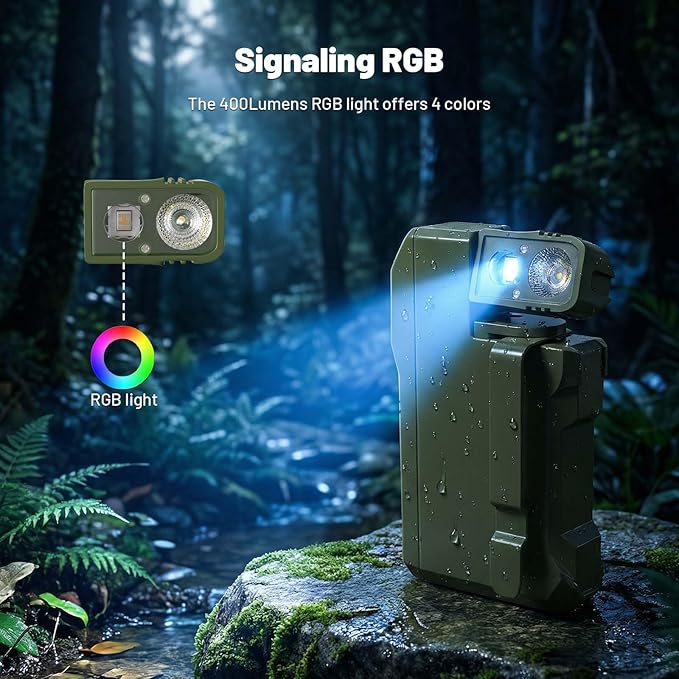 Rechargeable EDC Flashlight, 450 Lumens180° Rotatable Portable Flat Mini Pocket Flashlight, IPX6 Waterproof Multi-Mode RGB Magnetic Keychain Flashight for Home Working Camping Hiking Emergency (Green)