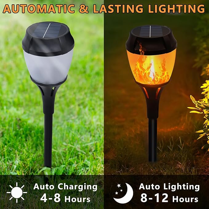 Swingers Solar Lights Outdoor,Solar Torch Lights with Flickering Flame,Waterproof Outdoor Garden Light for Christmas,Garden, Landscape, Path, Yard, Patio (4, Black)