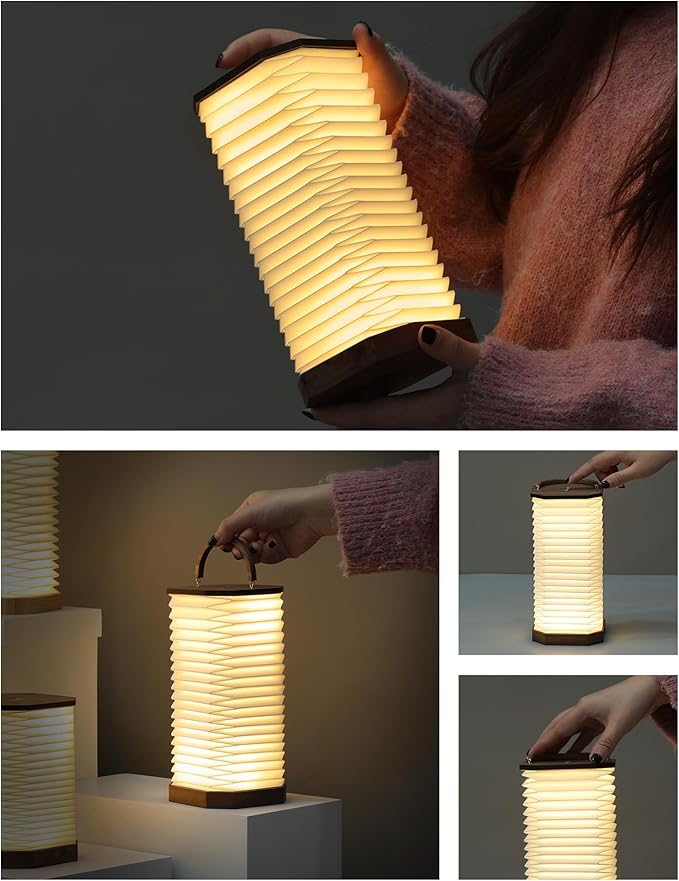 Bedside Table Lamp for Bedroom, Vertical Accordion Lamp with Handle, Warm Nightstand Light with Adjustable Height & Brightness, Study Reading Light for Living Room, College Dorm, Home, Office