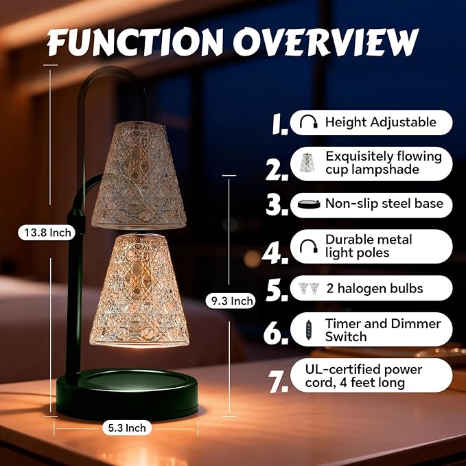 Candle Warmer Lamp with Timer Dimmable, Height Adjustable Wax Melt Warmer for Jar Candles - Includes 2 Bulbs, Birthday Gifts for Women Mom, Housewarming Gifts New Home Decor (Army Green)